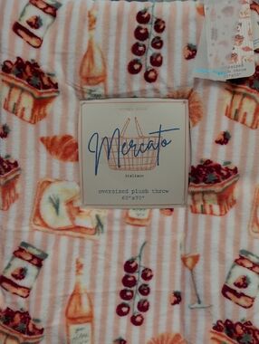 Mercato Oversized Plush Throw - Pink & Cream,  Cherry & Italian Print P